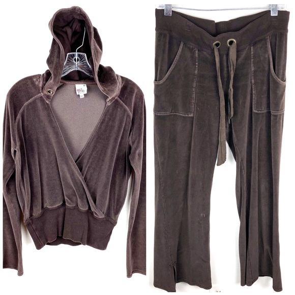 Joie Other - Joie Womens Velour Brown Hoodie And Pant Set Sz M